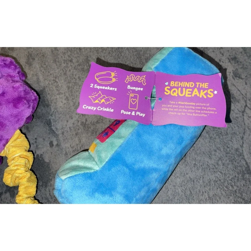 Bark Box Yank Calls Plush Dog Toy Size L, Squeaker And Crinkle Noises